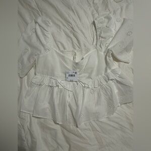 American Eagle Outfitters White Ruffled Peplum Blouse